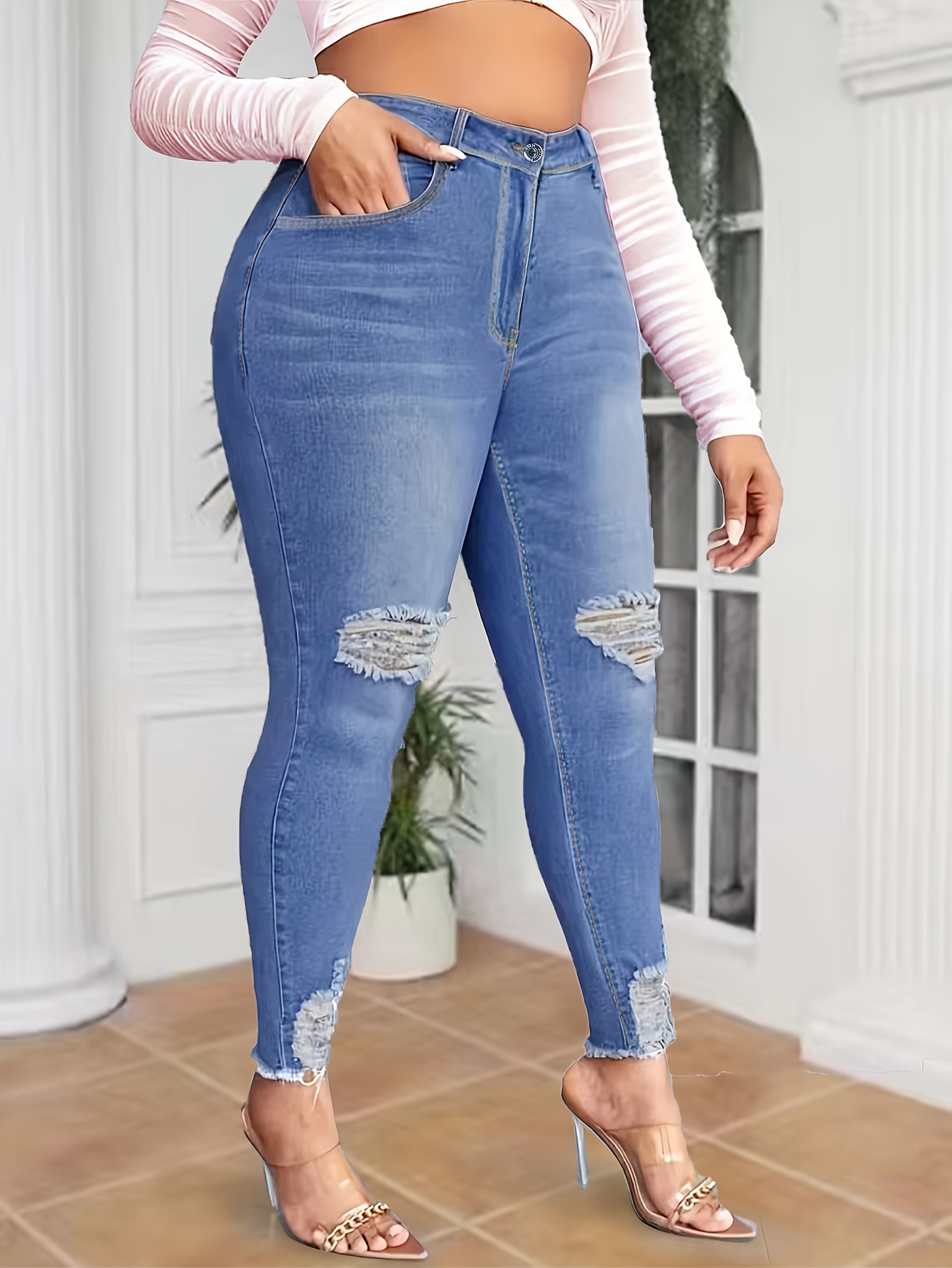 Calça Jeans Feminina De Cintura Alta Sexy Preta Azul Elástica