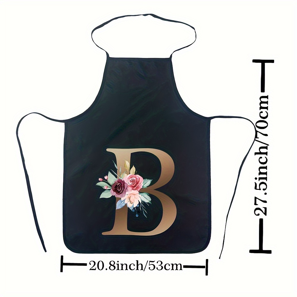 TEMU 1pc Floral And Letter Polyester Apron, Kitchen Apron For Women, Waterproof Printed Aprons, Printed Monogram Personalized Aprons, Apron,