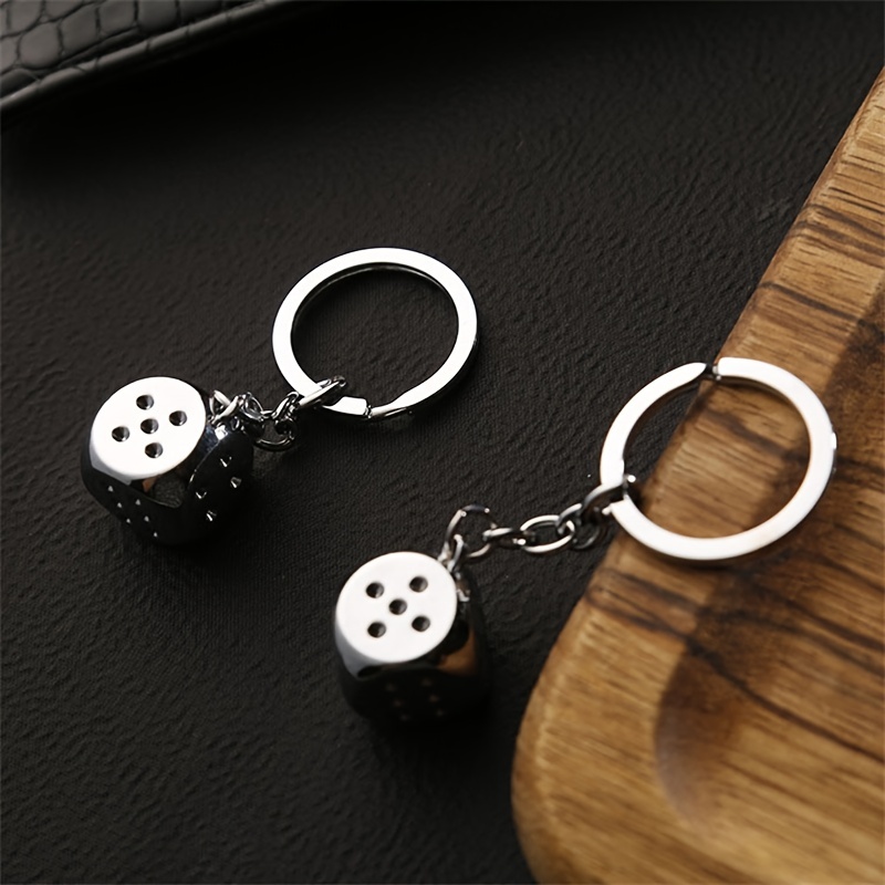 YEHJDSMD Dice Key Chain Metal Personality Dice Model Alloy Keychain 3D  Silver Dice Charm Pendant Keychain Gift Stainless Steel Good Luck Car Key  Ring