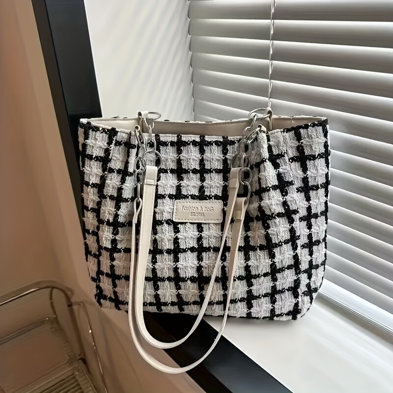 Large Capacity Clothes Handbag Houndstooth Pattern - Temu Australia