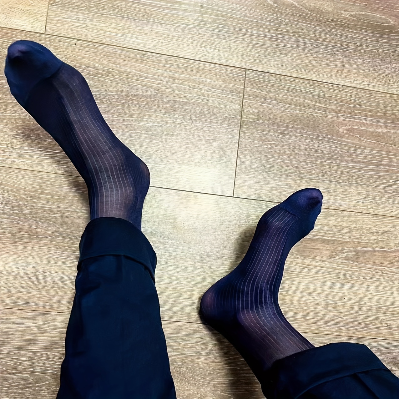 Men Stripe Sheer Socks Business Office Stockings Middle Sock Breathable