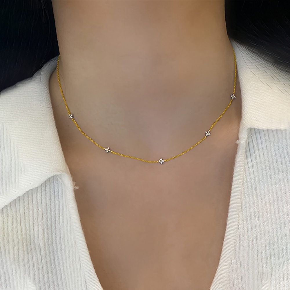 TEMU Collar Elegante De De En Plata De Ley 925 Con Circonita Brillante - Bañado En Oro, Perfecto Para Uso Diario Y Regalo Valentín O Aniversarios,