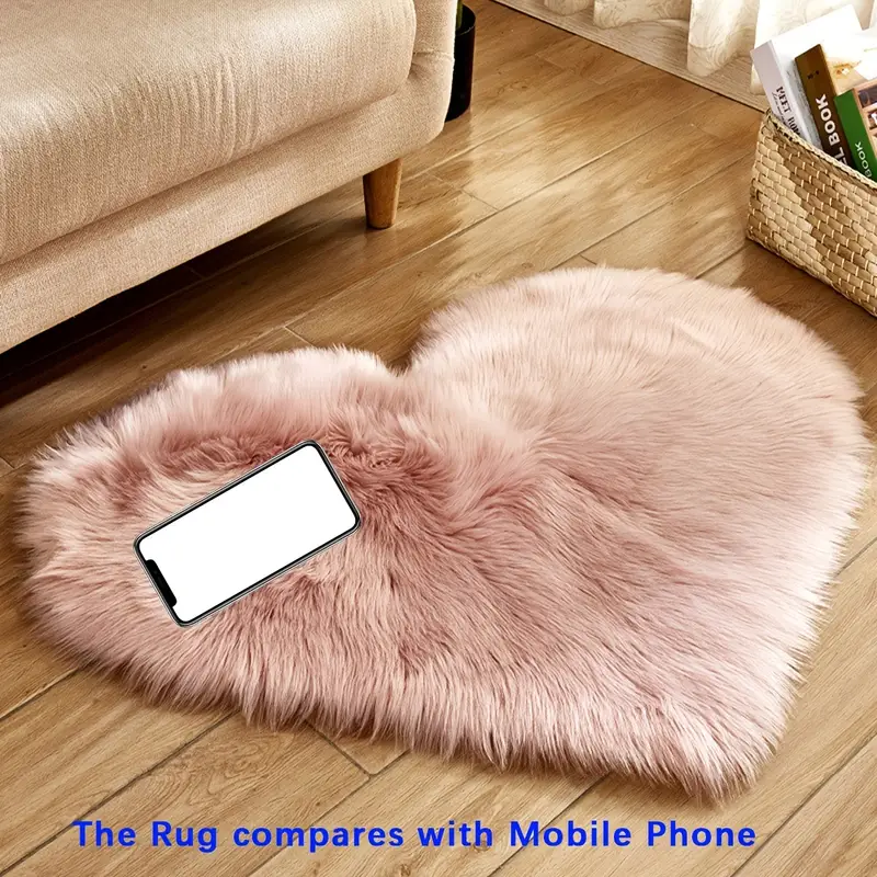 1pc heart shaped area rug plush faux fur carpet for living room bedroom home decor valentines day decor 19 6in 23 6in 50cm 60cm details 0