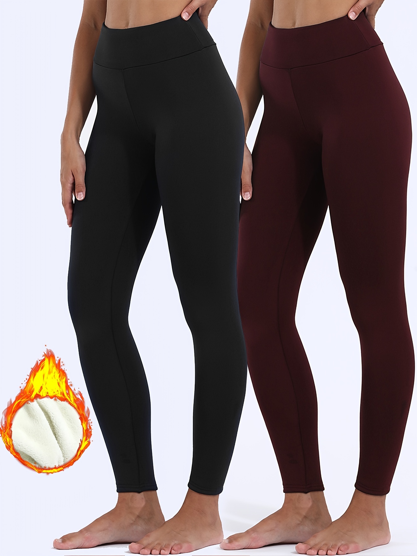 2 Pack Fleece Lined Winter Leggings Women,High Waisted Thermal Warm Workout  Yoga Pants