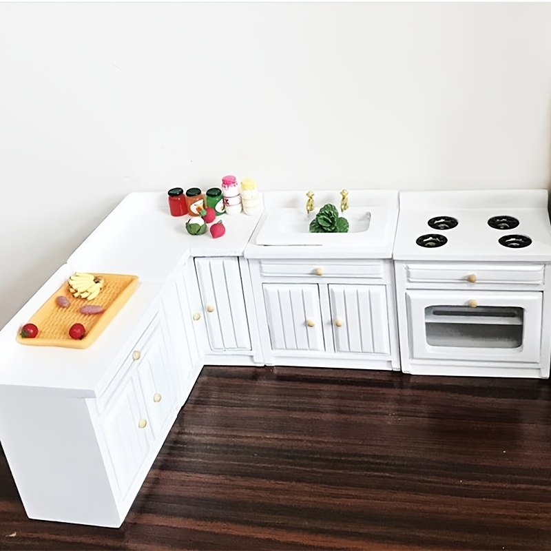 1:12 Scale Red Kitchen Set Fridge Stove Oven Sink Cabinet Dollhouse Kitchen  Miniature Wood Furniture 