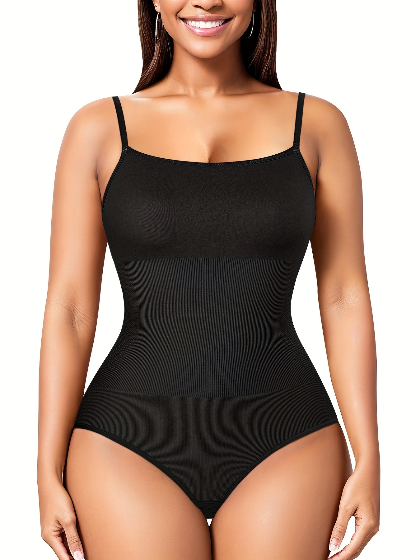 Solid Round Neck Shaping Thong Bodysuit Simple Soft Tummy - Temu