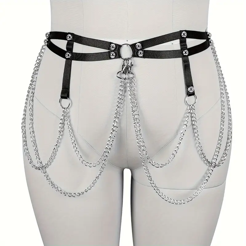punk chain fringe garter belts solid color elastic body - Temu punk chain fringe garter belts solid color elastic body - Temu