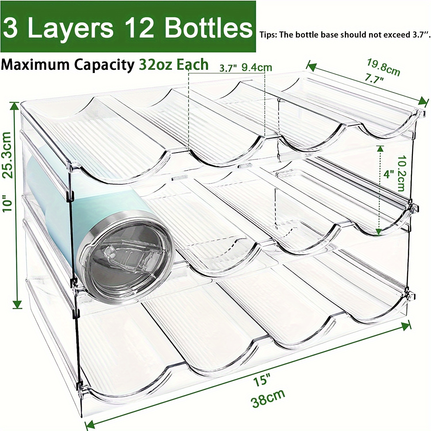 Mefirt Water Bottle Organizer, 3-Tier Water Bottle Organizer for Cabinet,  Tumbler Travel Cup Holder, Pantry Kitchen Stackable Storage Rack for Shaker