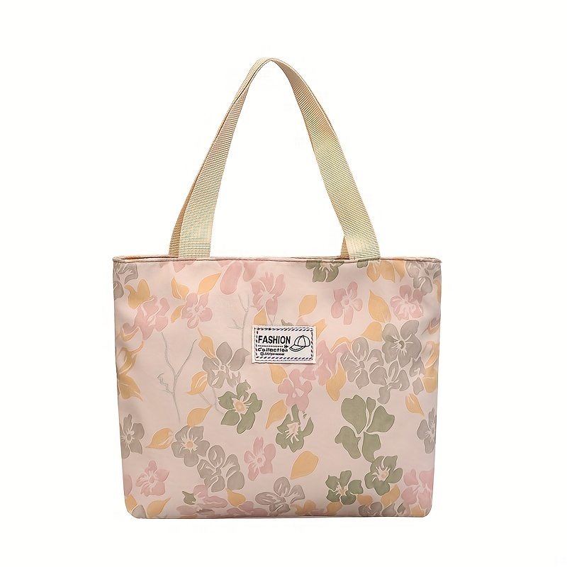 Classic Flowers Print Shoulder Bag, Stylish Large Capacity Handbag,  Portable Zipper Storage Bag - Temu