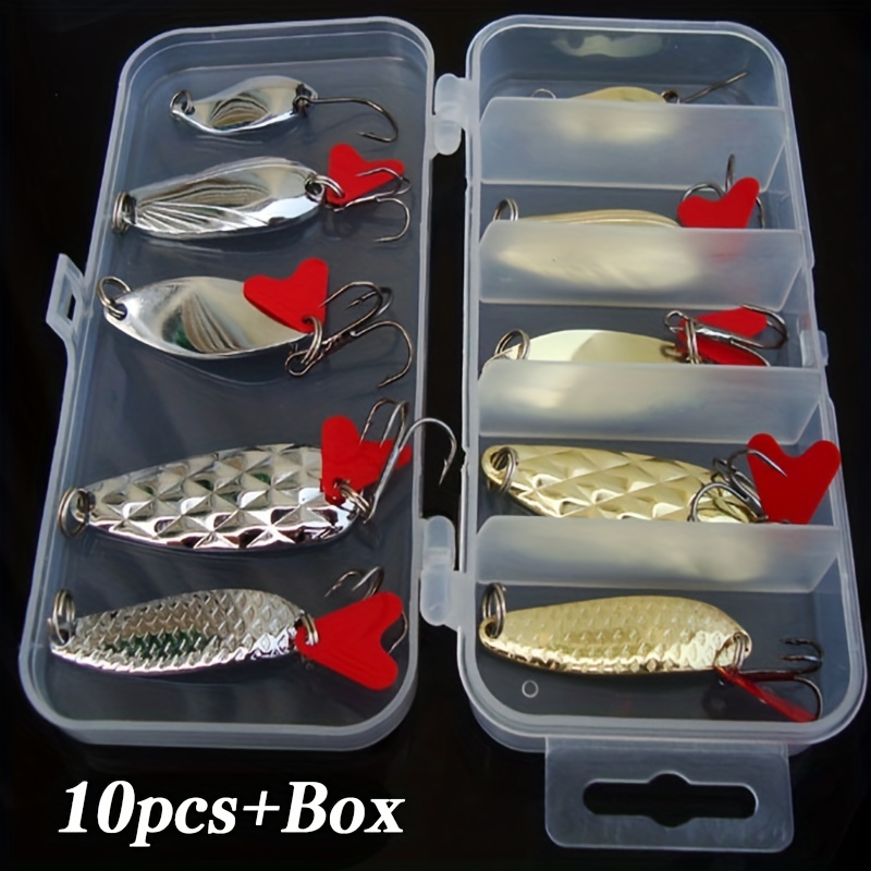 

10pcs Bionic Spoon Lure With 1pc Tackle Box, Bionic Hard Bait, Outdoor Fishing Tackle