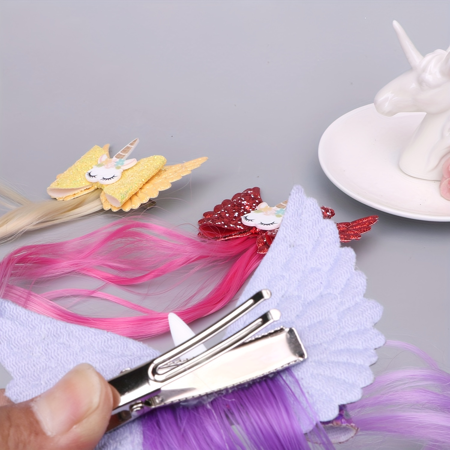 Girls Unicorn Wings Bowknot Hair Wig Extensions