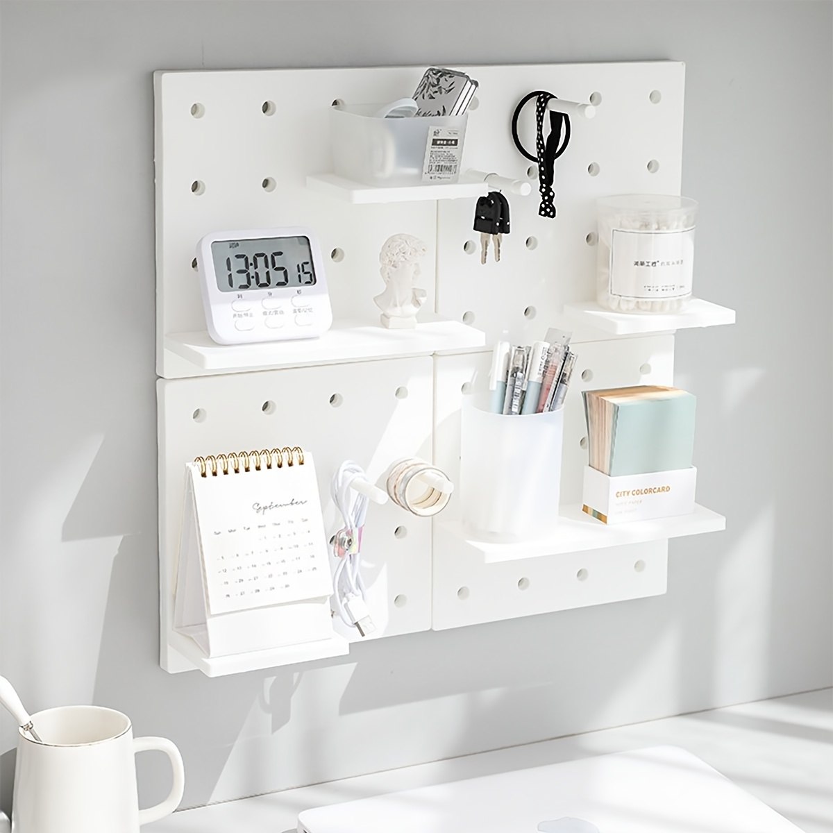 

1pc Hole Board, Wall-mounted Storage Rack, Office Desktop Hanging Storage Shelf, Household Storage And Organization For Kitchen, Bedroom, Bathroom, Office, Desk
