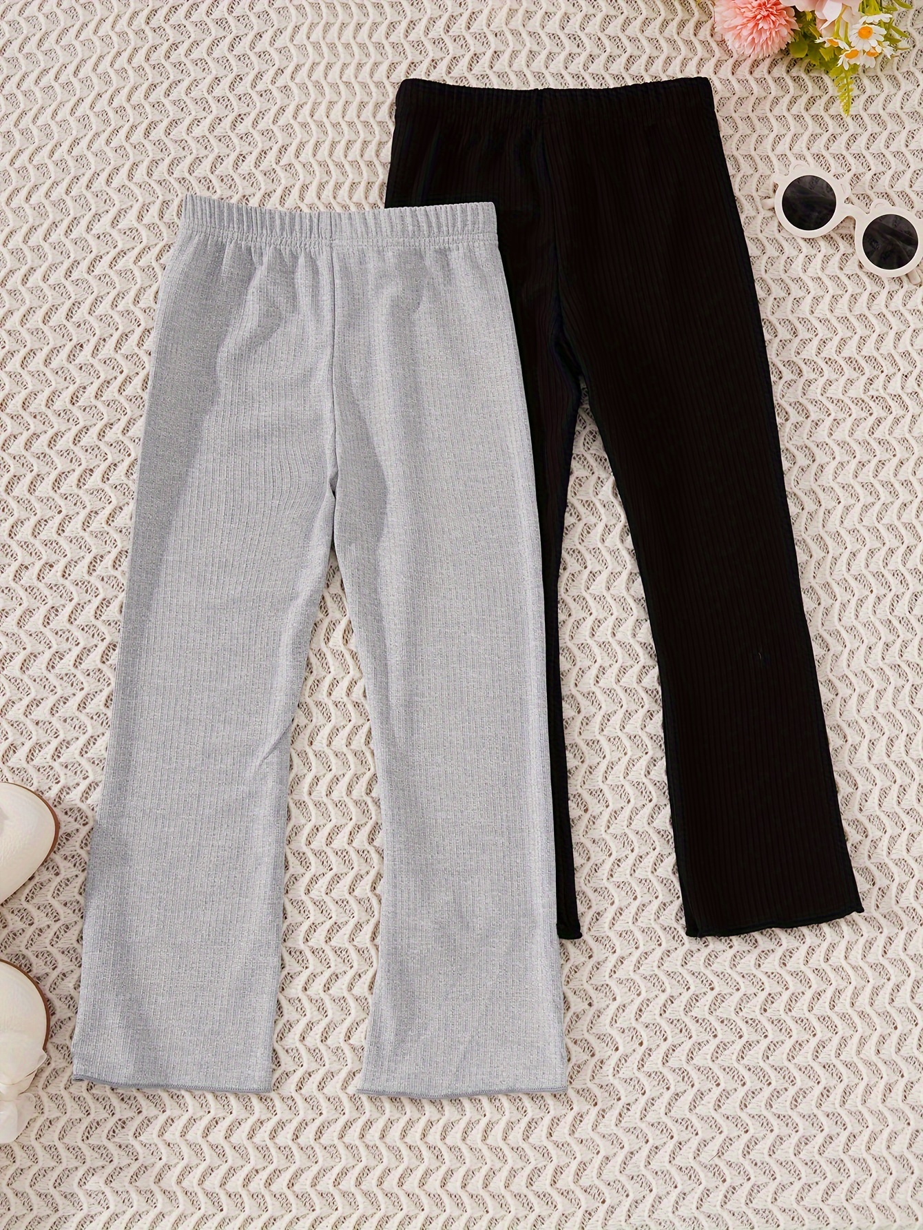 Cute Hearts Print Girls' Thermal Line Flared Trousers Elastic Waist Winter  Warm Casual Trousers