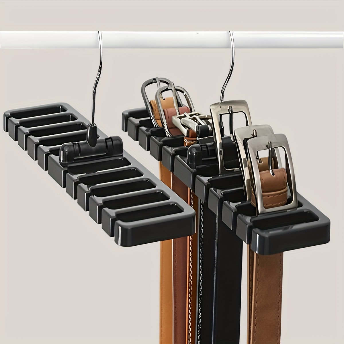  Percha para cinturón para armario, 2 en 1 de madera para  montaje en pared, organizador de 14 cinturones con clavos a través de la  pared, estante para cinturón con gancho giratorio