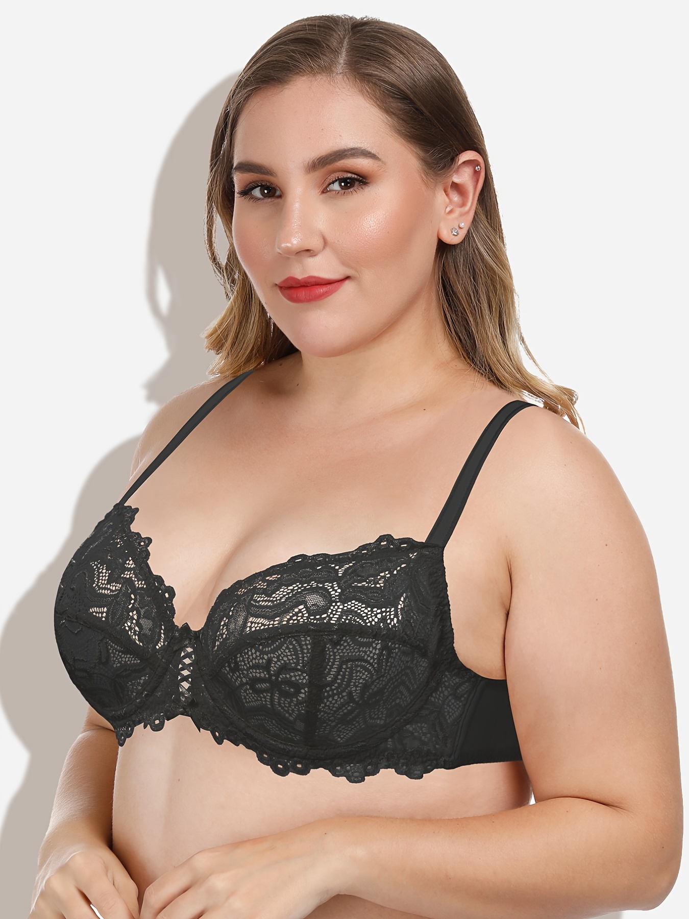 Women's Unlined Bra Eyelash Lace Non-Padded Underwired Bra Full Cup Plus  Size Sheer Bra, Black, 38H US : : Fashion