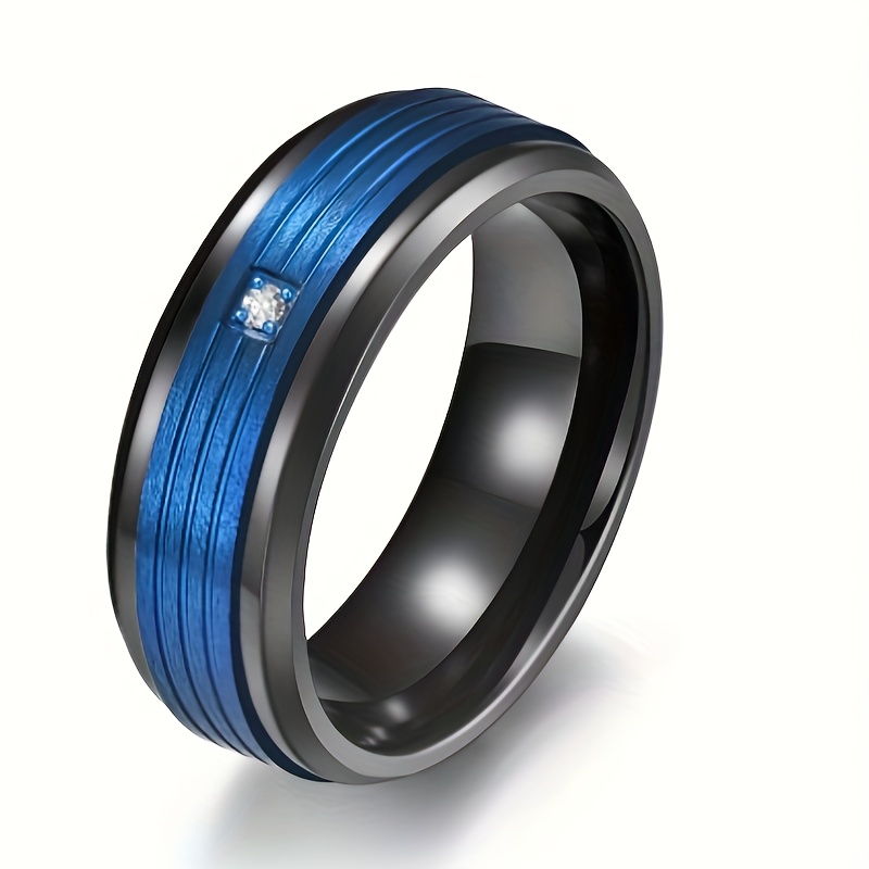 Fashion Men's Stainless Steel Ring Two Tone Rhinestone - Temu