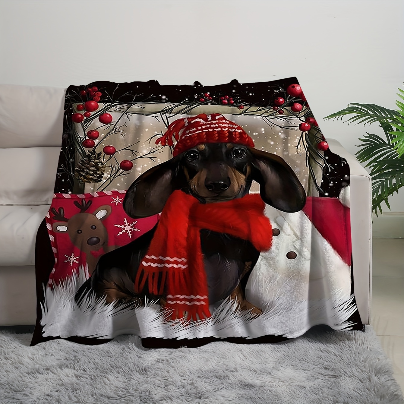 Dachshund christmas outlet blanket