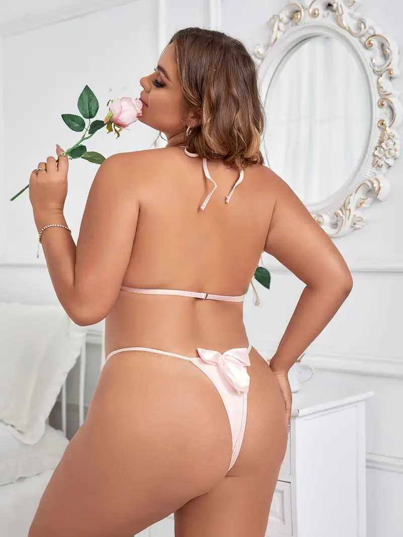 Plus Size Sexy Lingerie Set Women's Plus Bow Knot Halter - Temu Mexico