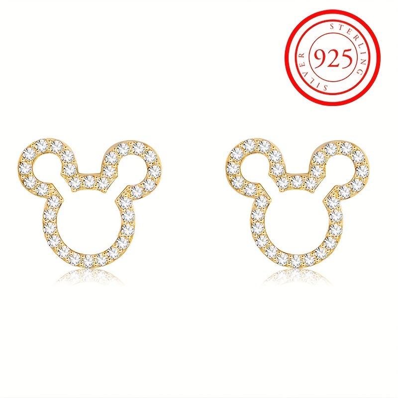 S925 Silver Cute Cartoon Hollow Mickey Head Stud Earrings Simple Exquisite  Full Of Zircon Delicate Gifts For Women Girls - Temu