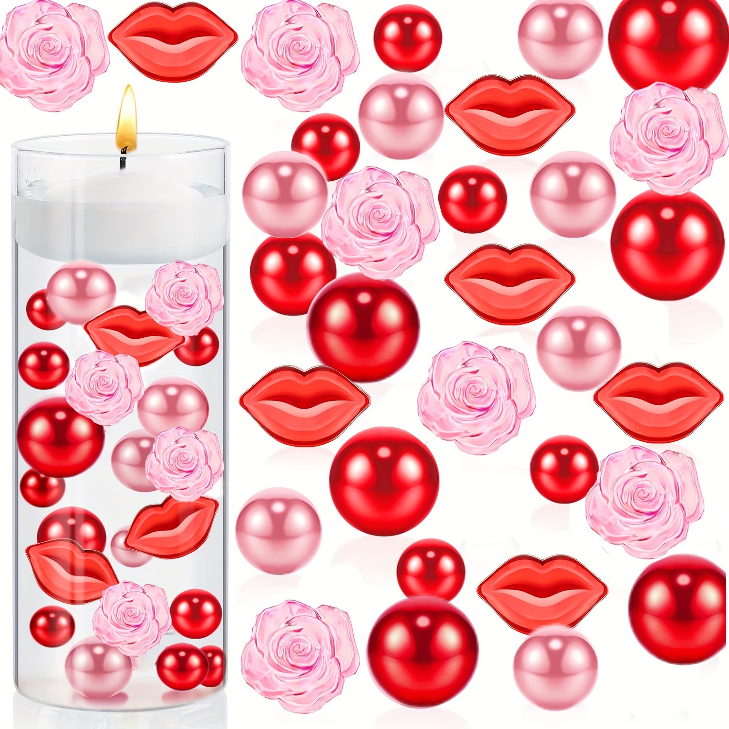 Valentine's Day Vase Filler Pearl for Vase Filler Floating Pearls Heart  Pearl Red Pink Heart Pearls Water Gels Beads Floating Vale