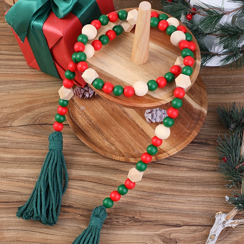 Christmas Wood Beads Garland Xmas Wood Bead Garland Tassel - Temu