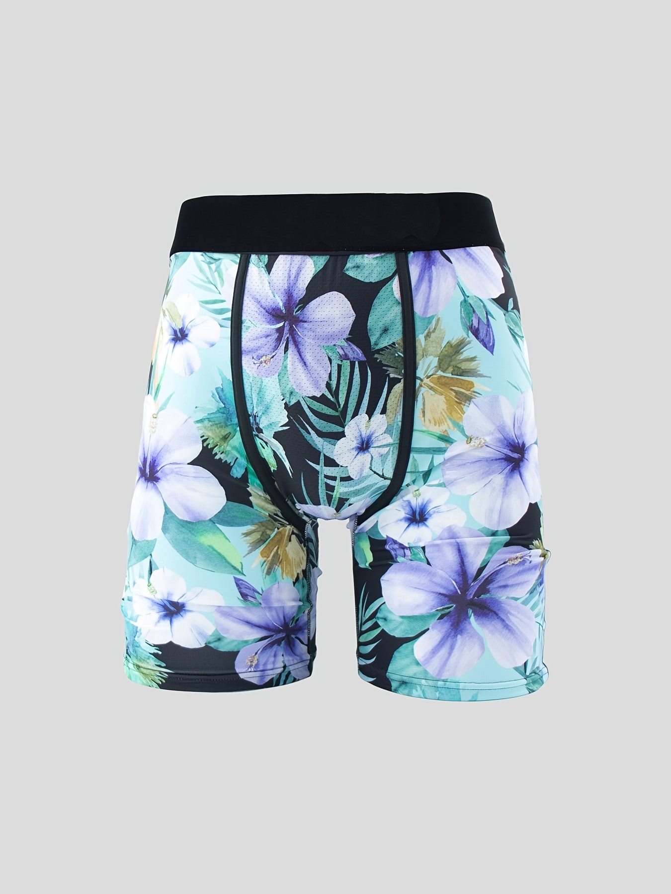 Men's Flower Pattern Print Long Boxers Briefs Shorts