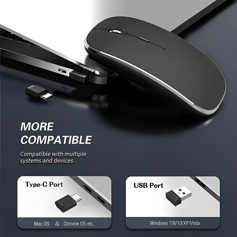  Ratón inalámbrico: Ratón Bluetooth para portátil BT 5.0/3.0  inalámbrico 2.4G Ratón óptico silencioso con receptor USB 3 DPI ajustable  para MacBook Laptop PC Tablet (negro) : Electrónica
