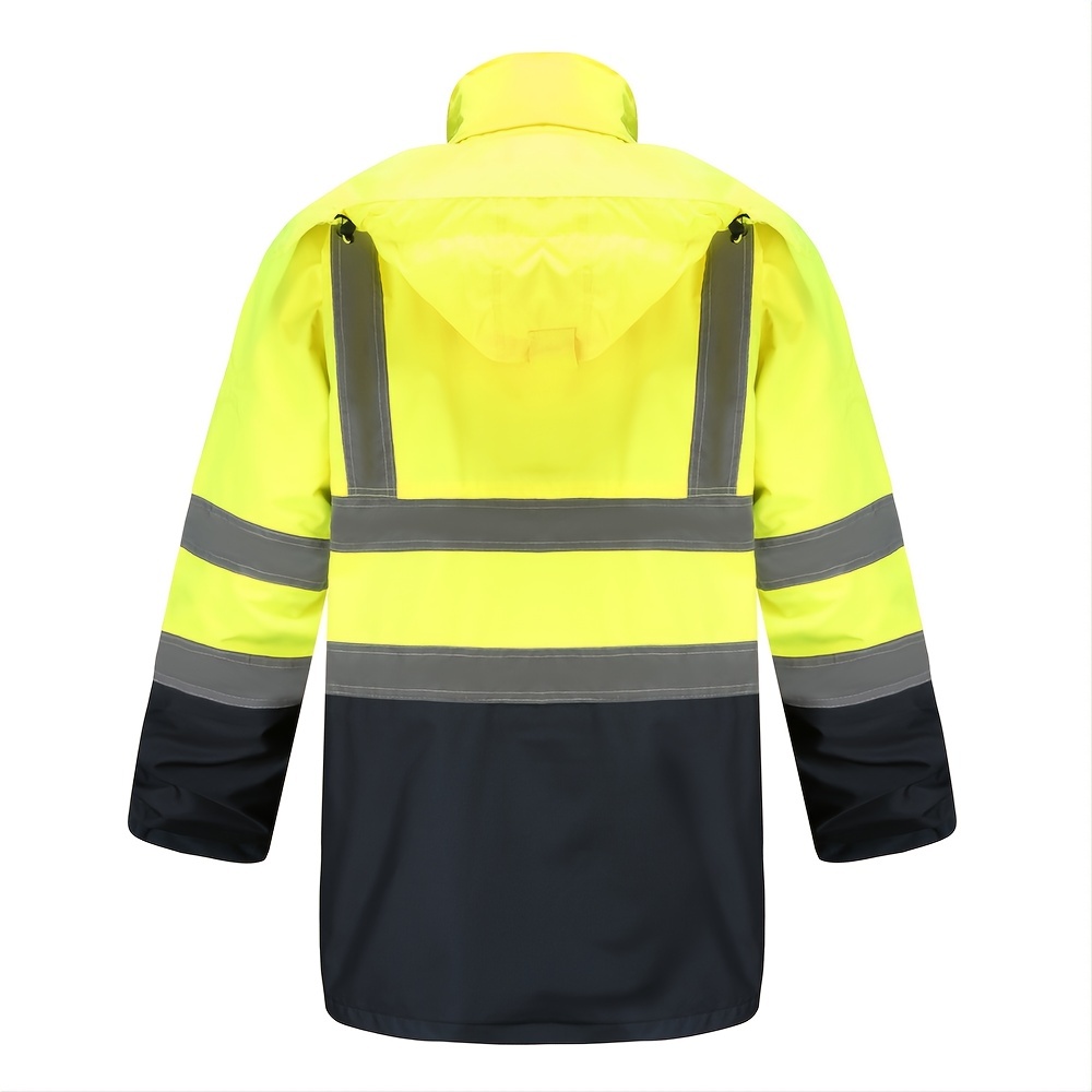 DPSAFETY Reflective Jacket,High Visibility Jackets for men&women,Waterproof Hi Vis Parka,Safety Jacket with Removable Hood and zipper,Security
