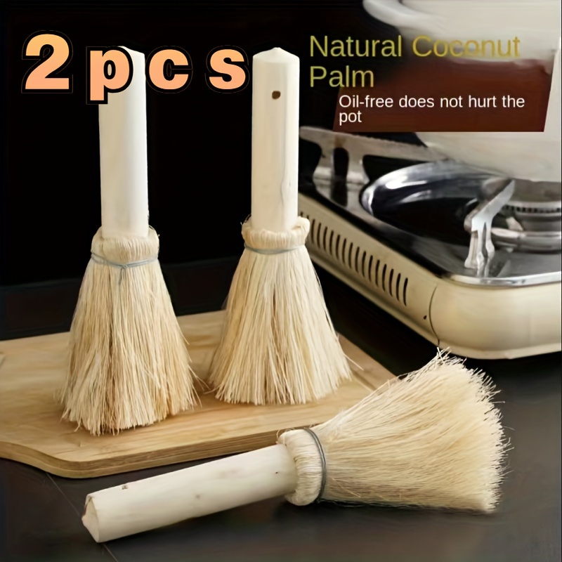 Natural Coconut Palm Pot Brush with a Wooden Handle Kitchen Pans Dishes  Cleaning Brushes Dish Brush