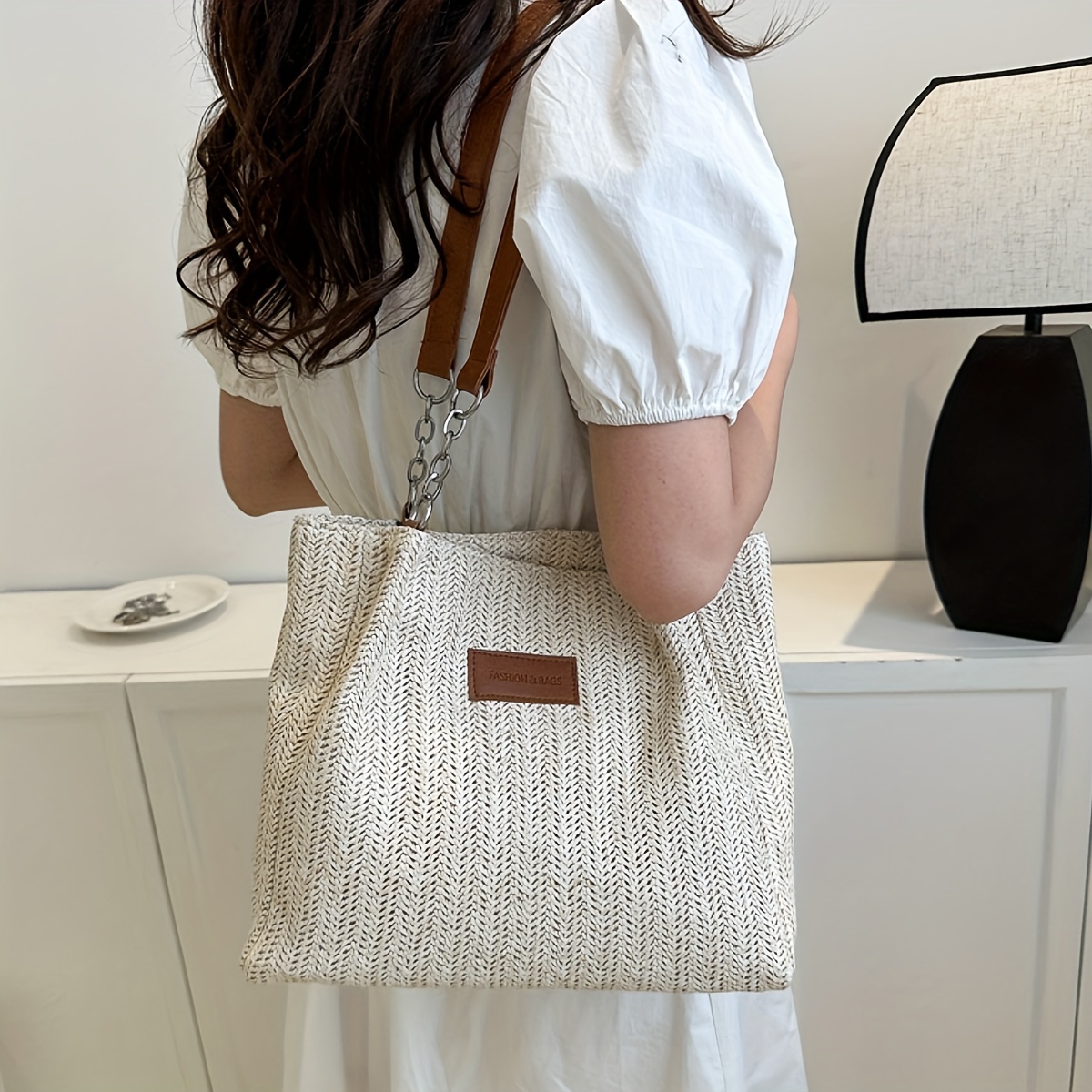 Straw Woven Large Tote Bag Lightweight Shoulder Beach Handbag