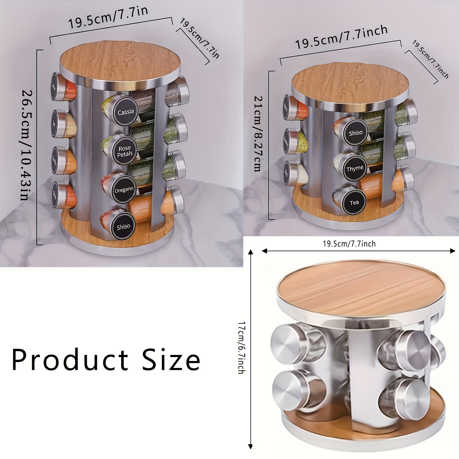 Rotating Spice Rack Organizer with 18 Glass Spice Jars With Spice Labels  And Pen for Countertop Kitchen Cabinet