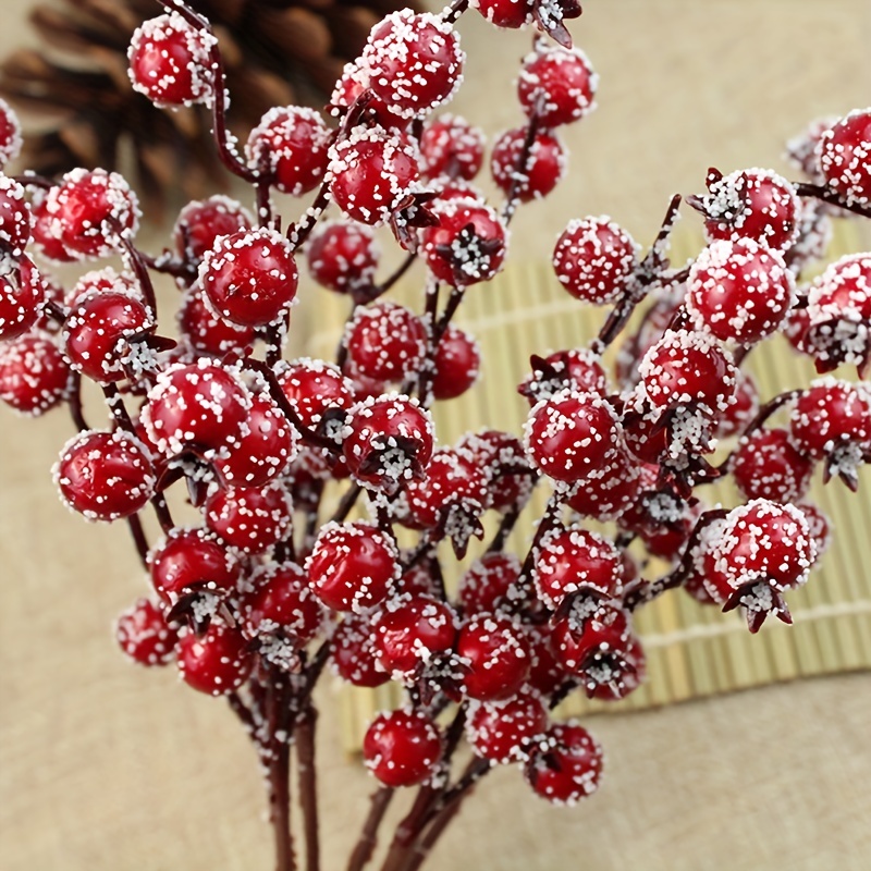 5pcs Artificial Red Berry Stems Christmas Foam Fruit Flower Branch