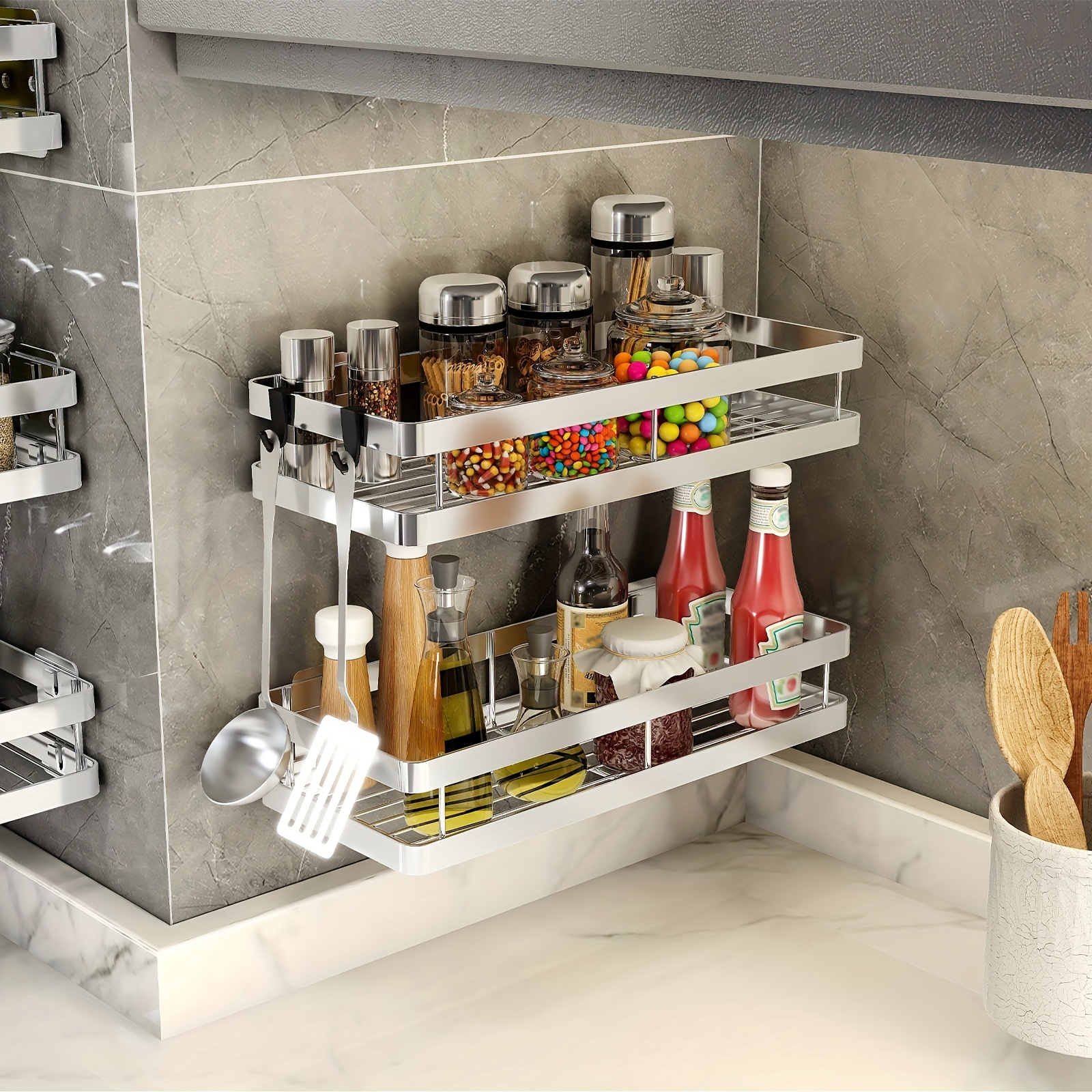 Urban Deco Organizador de especias colgante individual de 6 niveles para  gabinete, organizador de condimentos montado en la pared, diseño de ahorro  de