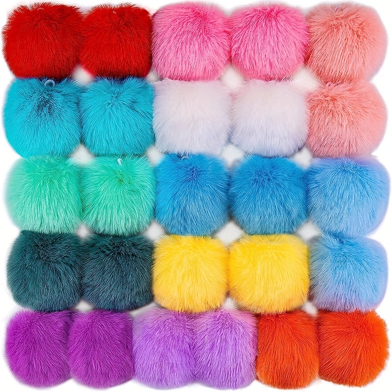 48 Pieces Faux Fur Pom Poms Balls DIY with Elastic Loop Colorful Fur Key  Rings Fluffy 3.1 Inch Rabbit Faux Fur Pompoms for Hats Scarves Gloves Bags