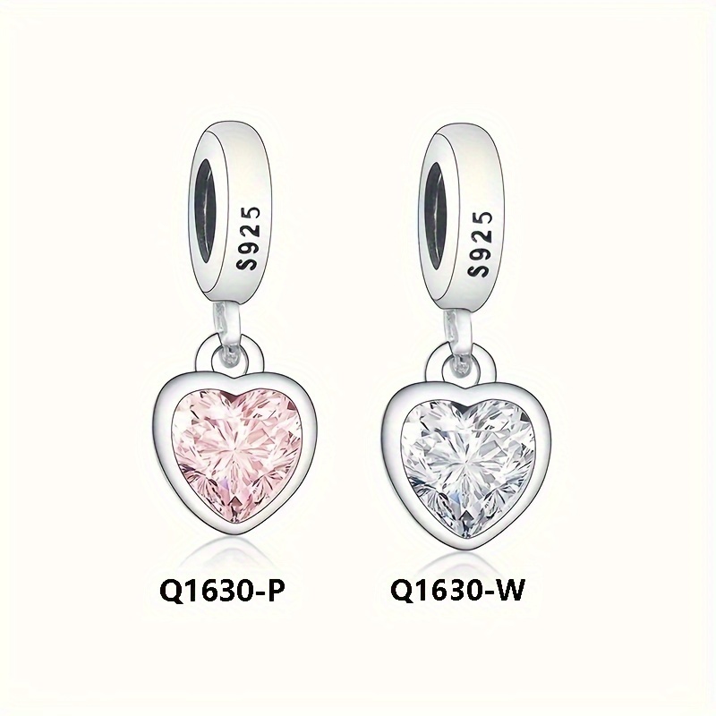 

Sterling Silver Heart Charm With Pink Cubic Zirconia - Fits Original Bracelets, Making Accessory, Clear Cz, Dangle Charms Beads,