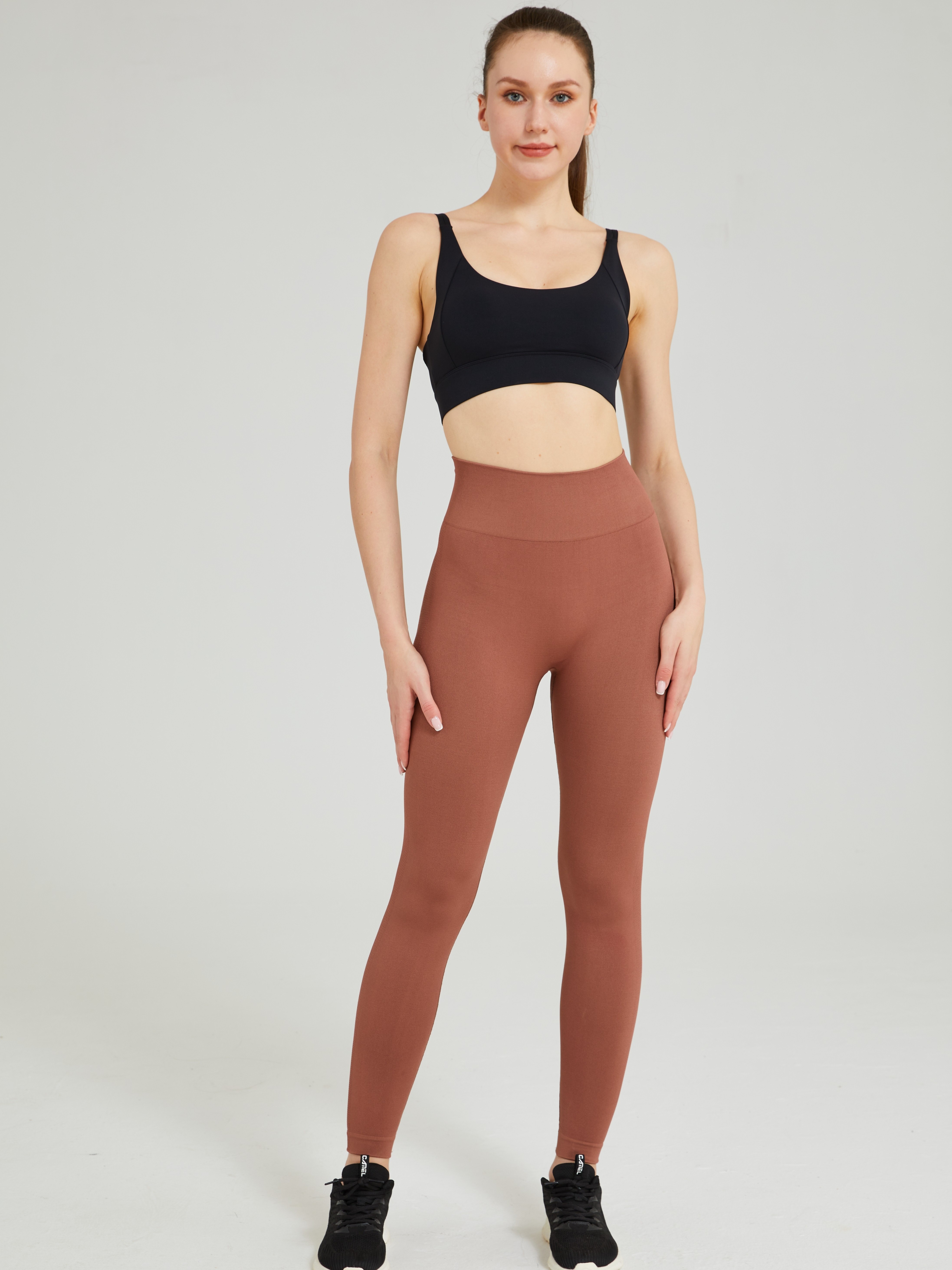 Pantalones Yoga Color Sólido Leggings Deportivos Correr - Temu Spain