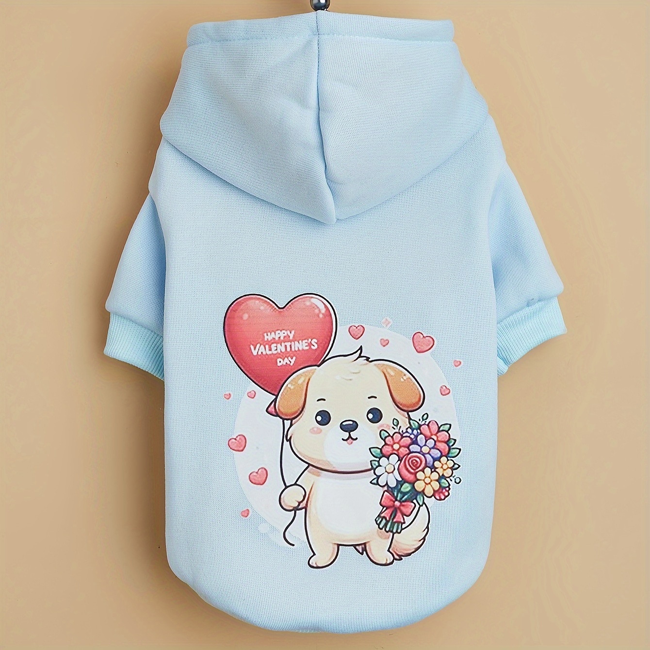 

1pc Cute Puppy Graphic Dog Hoodie, Pet Valentine's Day Hooded Sweatshirt For All Seasons