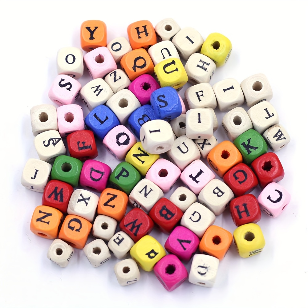 Alphabet Wooden Beads Colorful Wood Letter Beads Square Cube - Temu