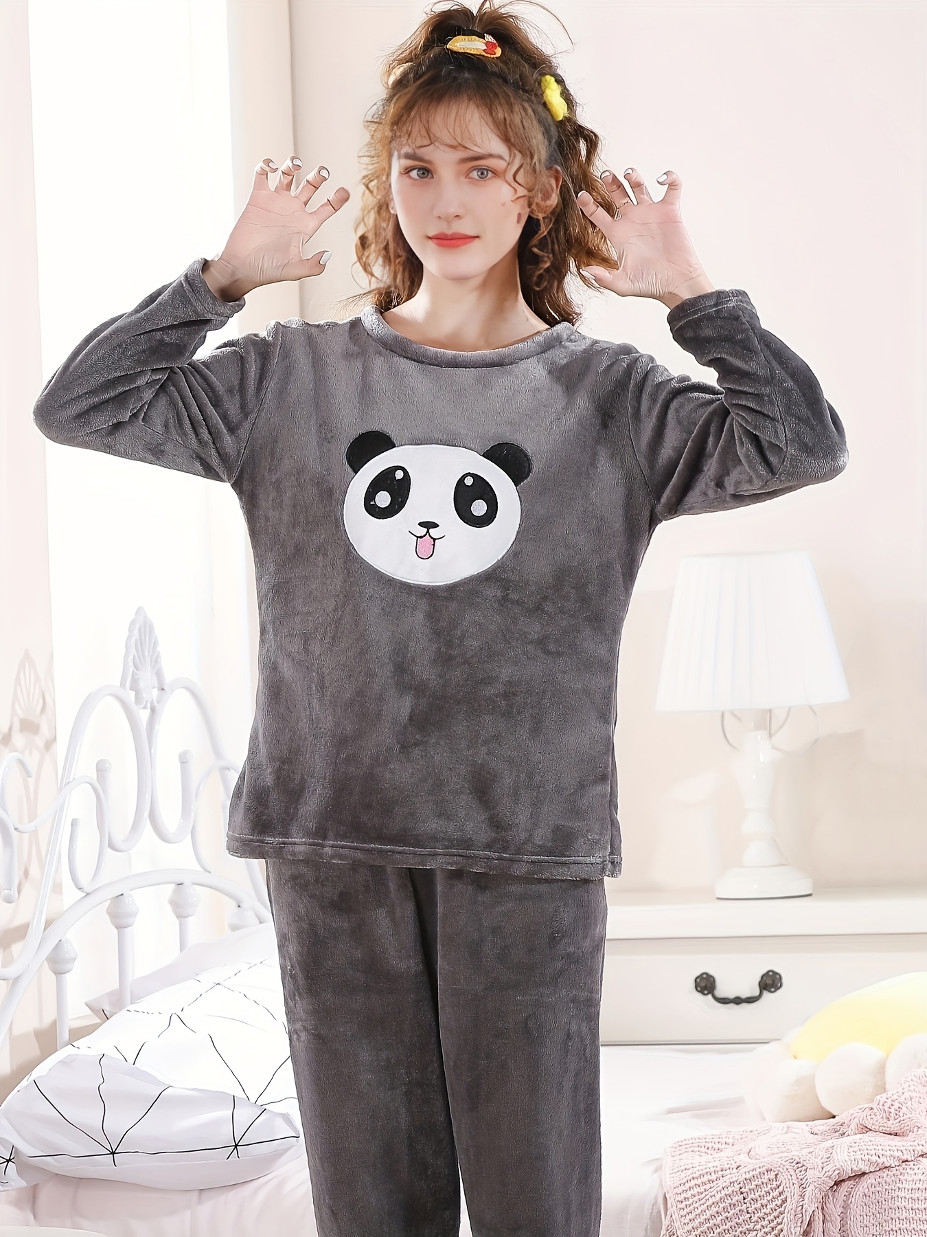 Cute Plush Thick Winter Pajama Pants Women Colthes 2023 Printed Flannel  Pyjama Trousers Warm Cozy fluffy