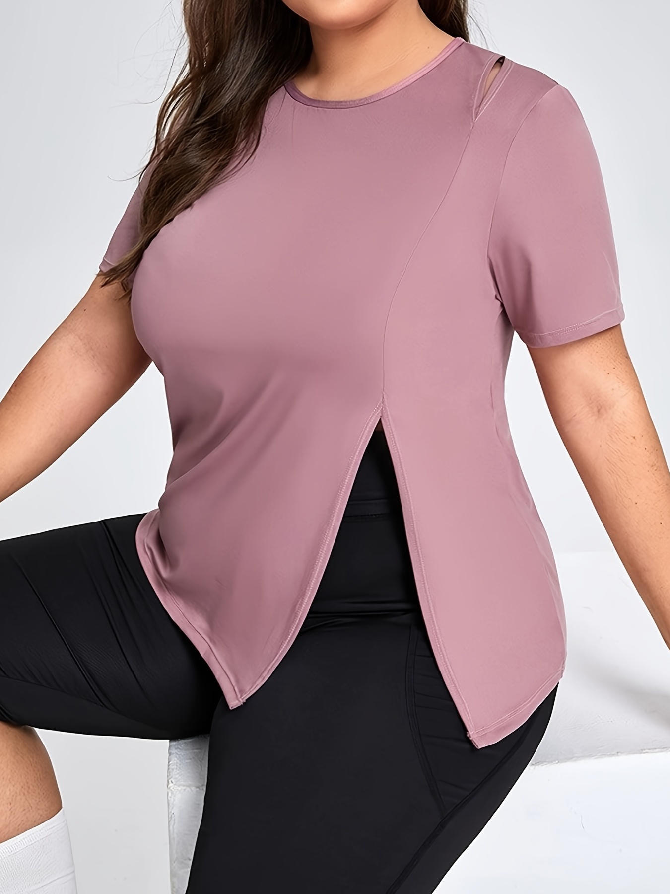 Plus Size Sports T shirt Women's Plus Short Sleeve Split Hem - Temu