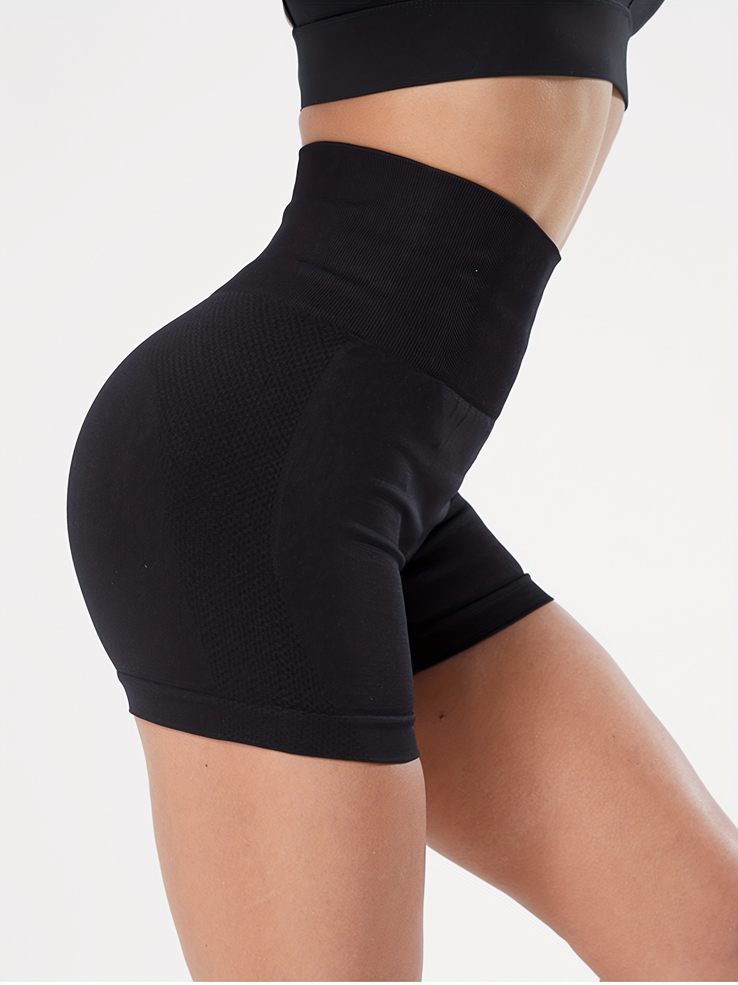 Women's High Seamless Fitness Shorts Solid Color - Temu