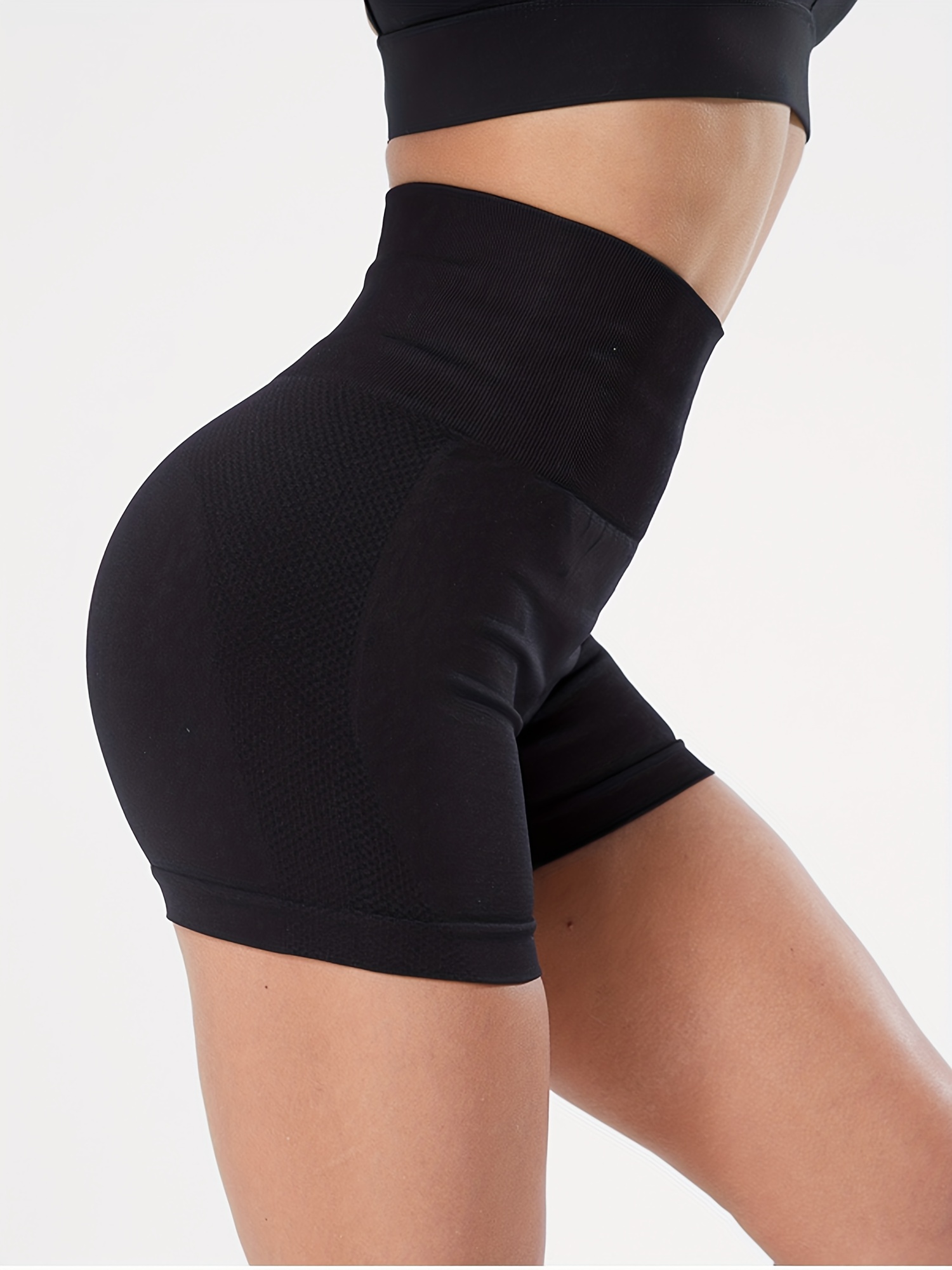 High Rise Seamless Fitness Shorts Solid Stretchy Biker Shorts