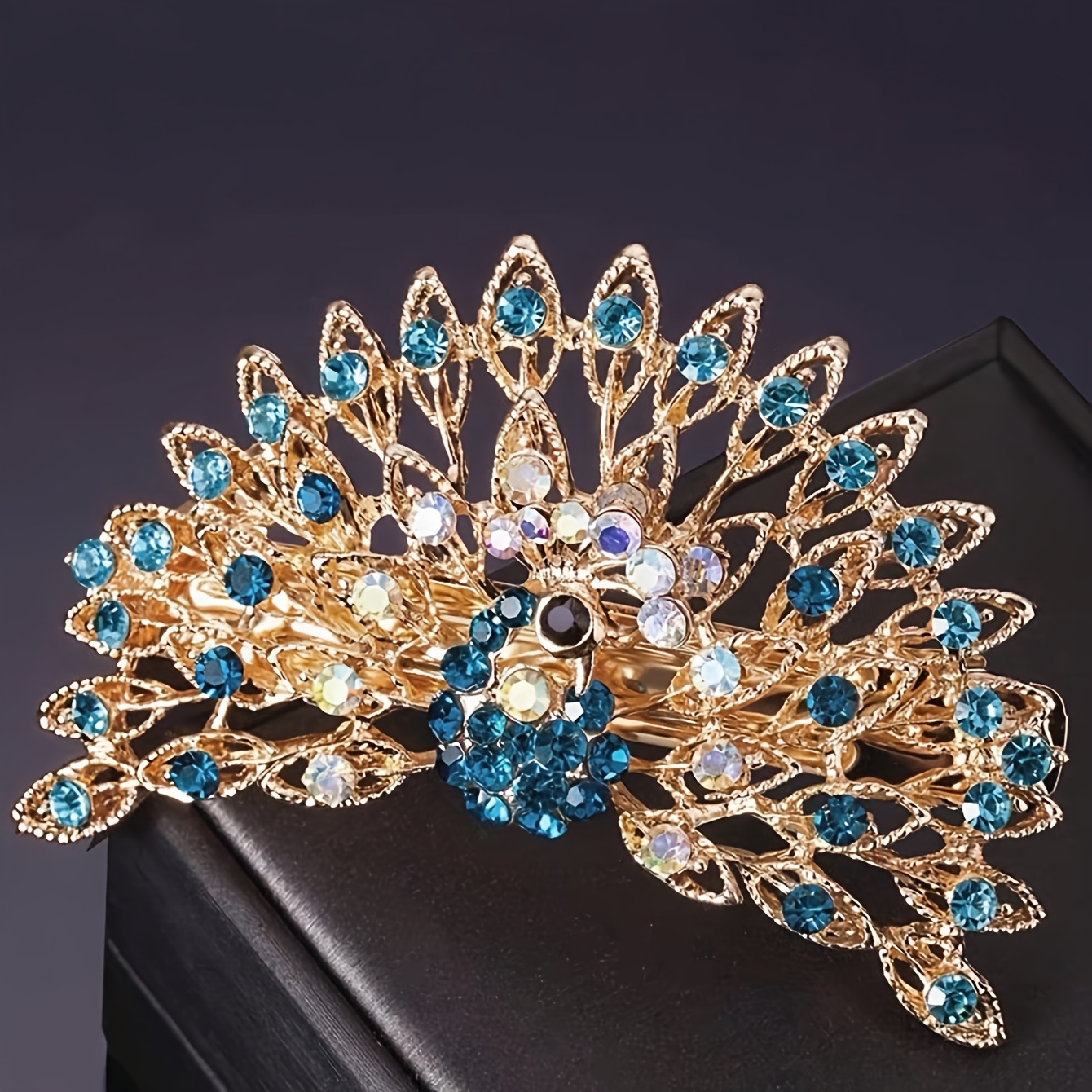 1pcs elegant peacock design hair clip vintage rhinestone decor hairpin headwear barrette for women details 1