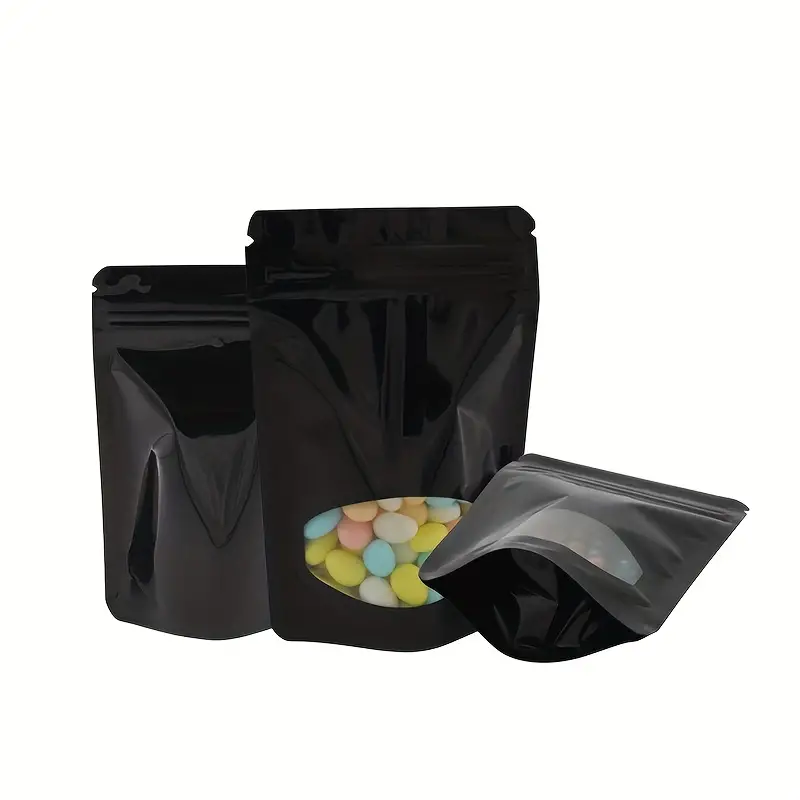 Black Color Zipper Bags Food Storage Pouch With Clear Window Zip Lock Bags  For Food Packaging - Temu