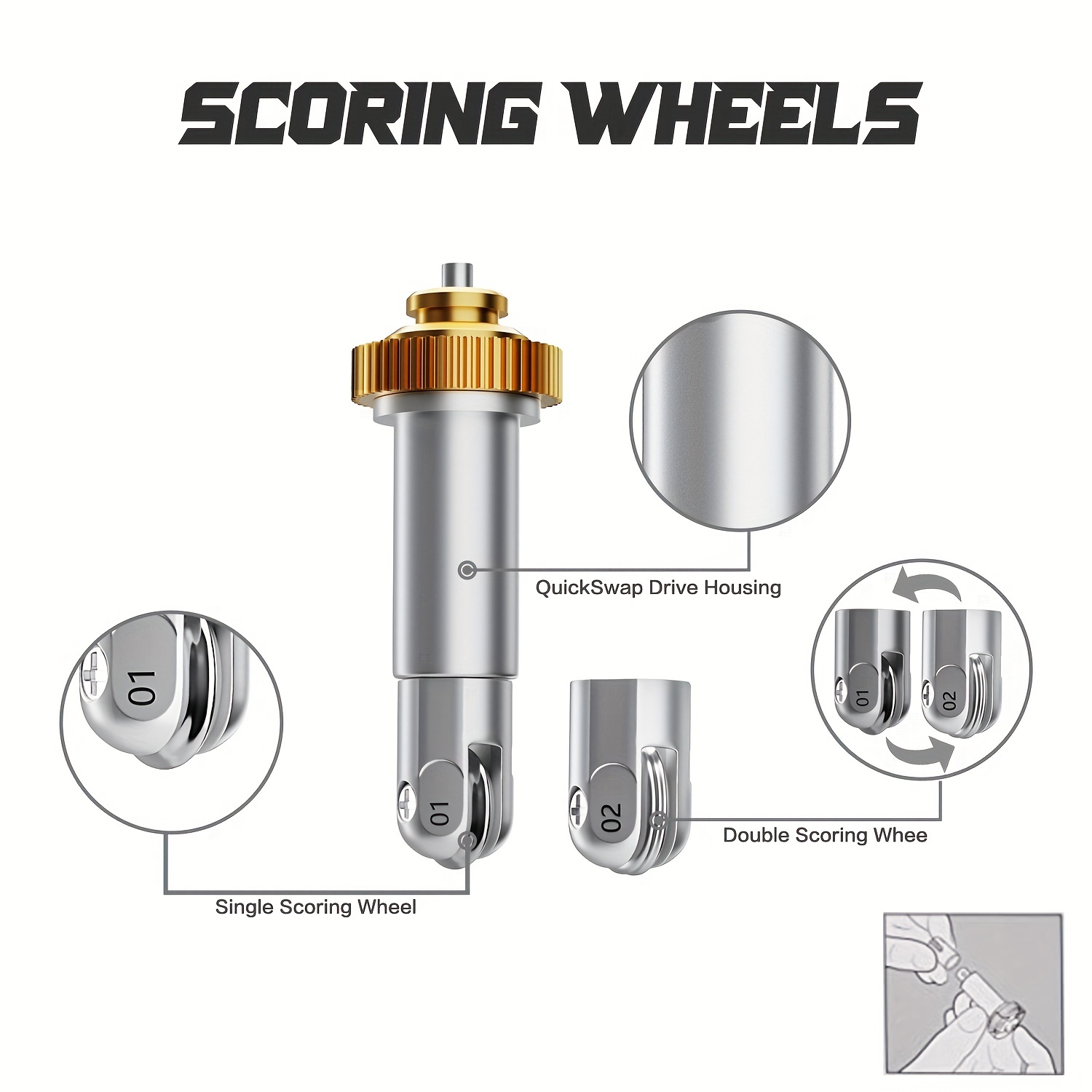  Cricut Scoring Wheel Tip + QuickSwap Drive Housing