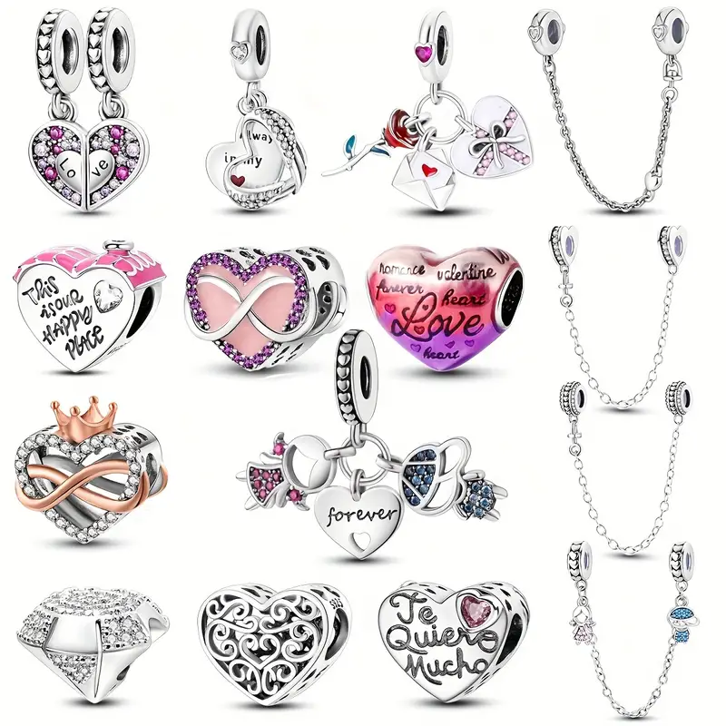 1pc Silver Plated Love Heart Shaped Charm Shinning Forever Love Infinity Pendant Fit Original Bracelet Necklace DIY Jewelry Making Beads Gift for
