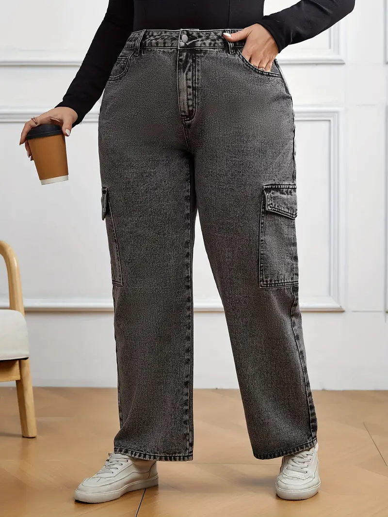 Womens Plus Size Dark Gray Distressed Denim Jeans Size 18 Button Fly Skinny
