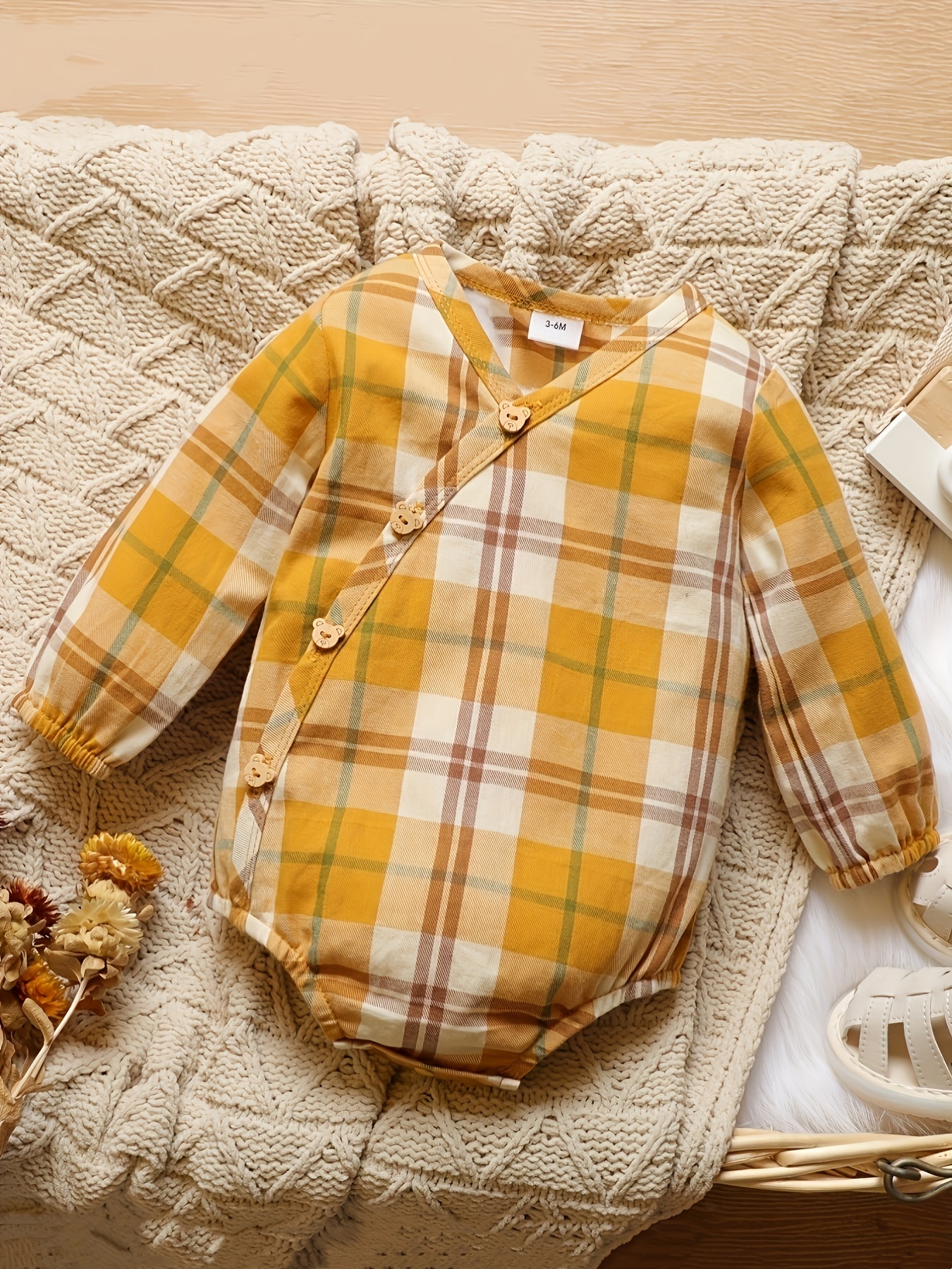 Newborn Baby Boys Jumpsuit Checkerboard Plaid Print Short Sleeve