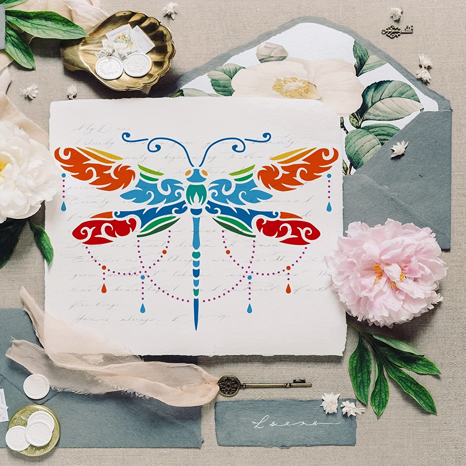 A Fine Dragonfly Stencil With Flower Stencils and Many Free