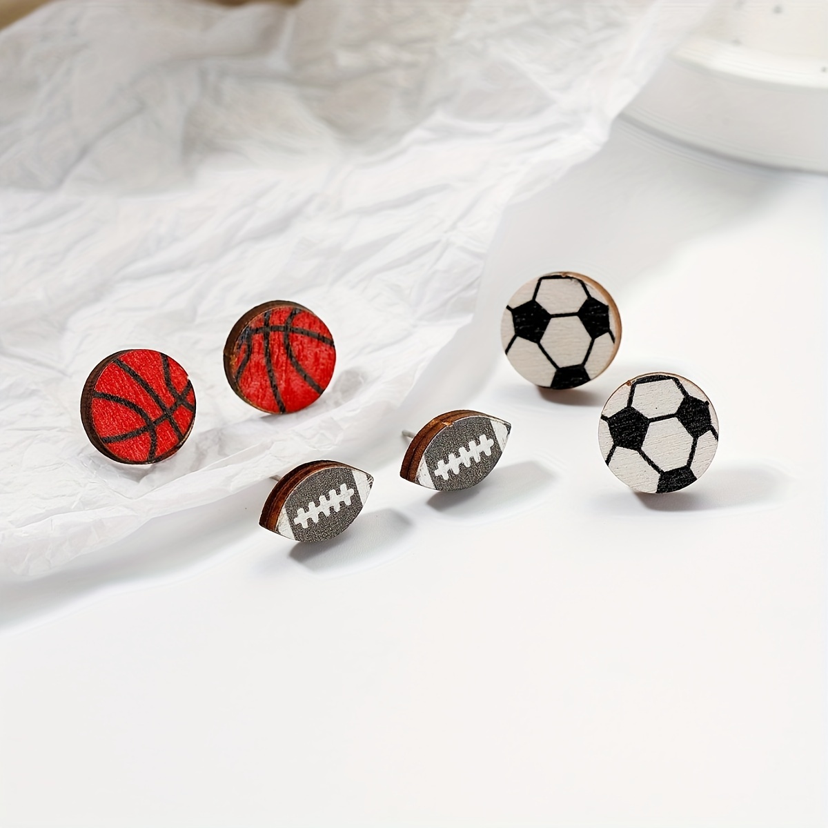 Football Earrings Hollow Out Water Drop Wooden Baseball - Temu